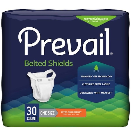 Prevail Belted Shields Extra Incontinence Belted Undergarment, One Size Fits Most, 120PK PV-324